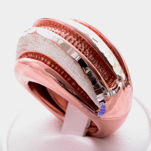 Anello in argento 925/1000 placcato oro rosa e diamantato, anello con misure regolabili